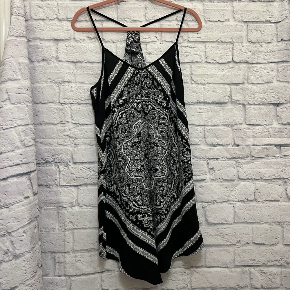 Bebop Women's Black & White Bandana Mini Dress Size M Boho Festival Flowy